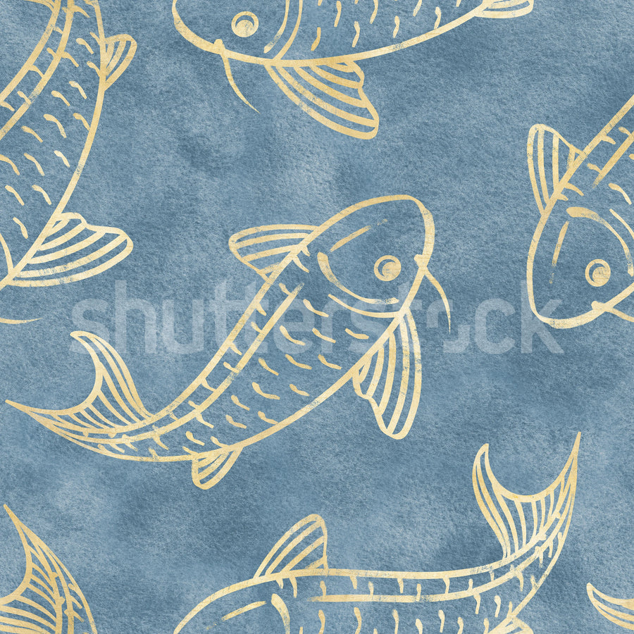 Koi Pond, Blue Mural Wallpaper