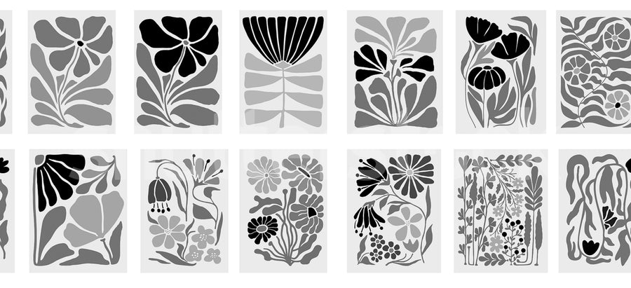 Playful Flora, Black & White Mural Wallpaper