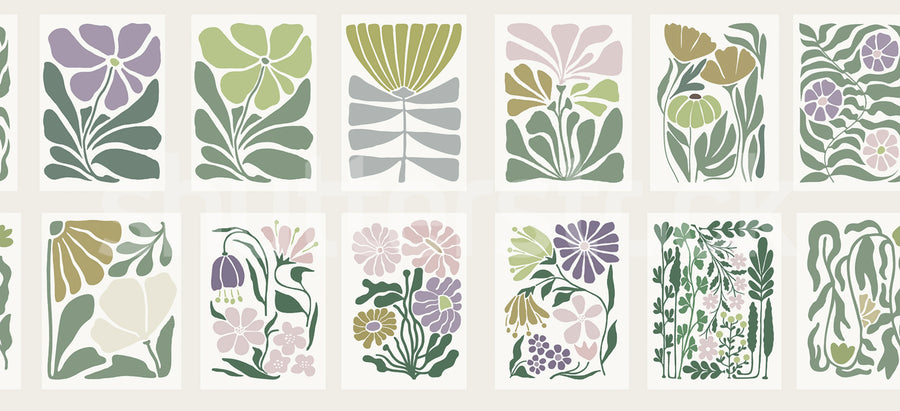 Playful Flora, Pastel Mural Wallpaper