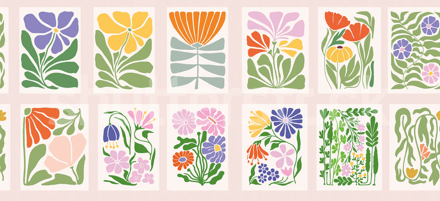 Playful Flora, Pink Mural Wallpaper