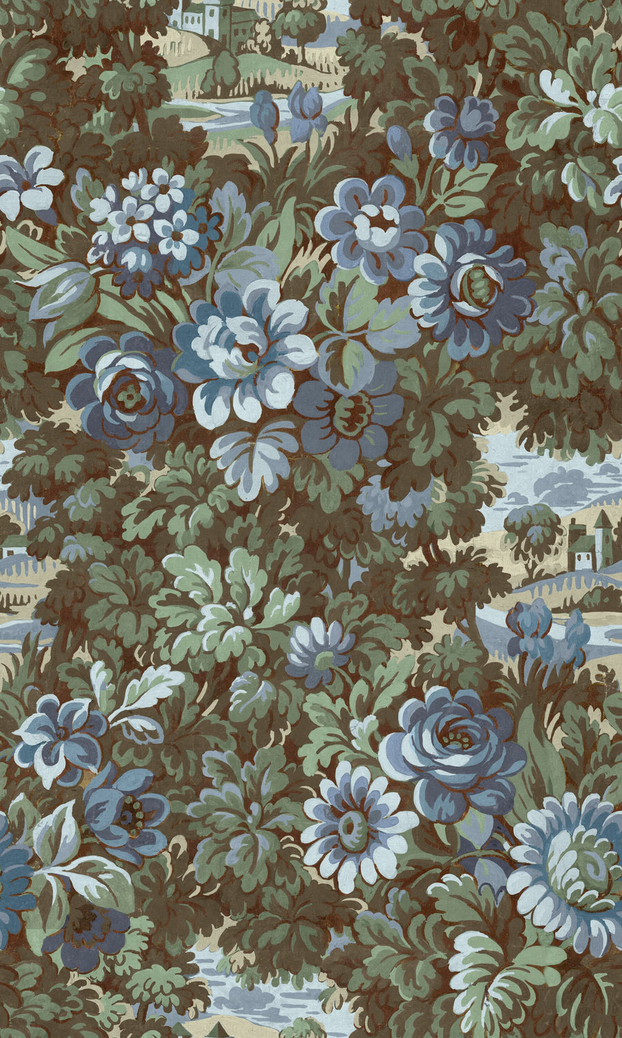Botanical Manor, Blue Mural Wallpaper
