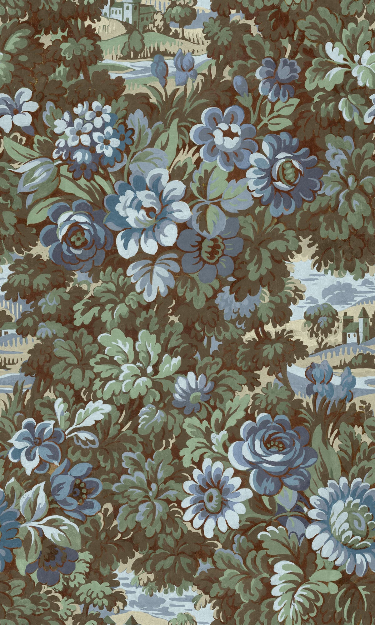 Botanical Manor, Blue Mural Wallpaper - pure wallpaper artwork