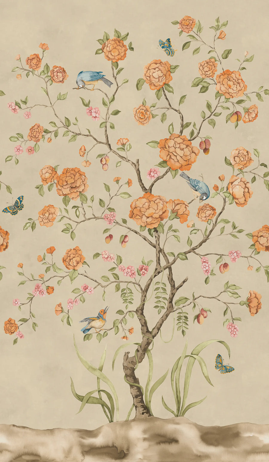 Chinoiserie Botanica, Yellow Mural Wallpaper