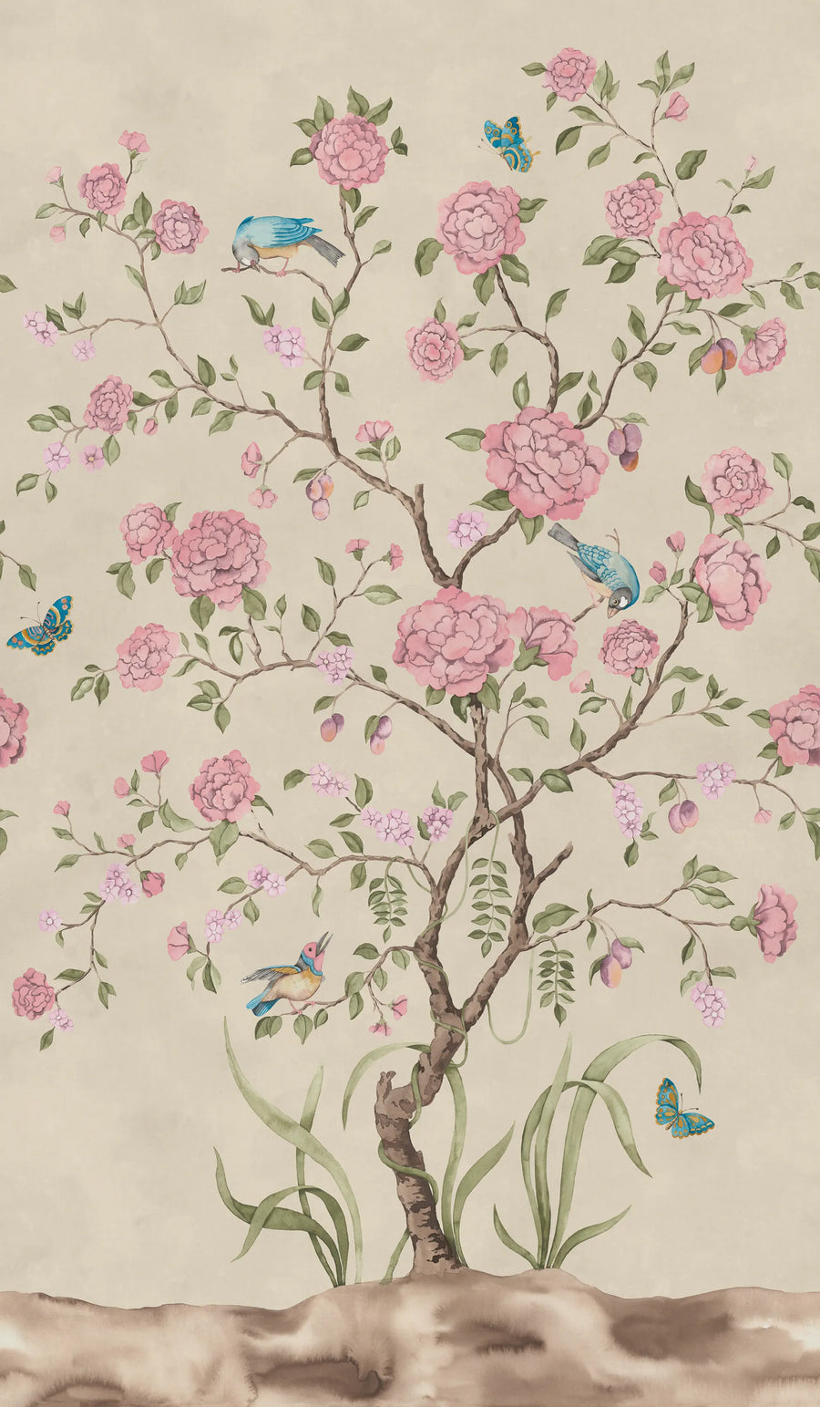 Chinoiserie Botanica, Pink Mural Wallpaper