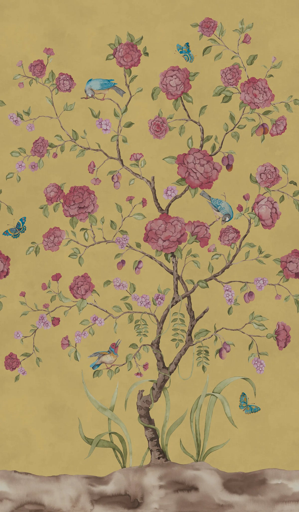 Chinoiserie Botanica, Red Mural Wallpaper - pure wallpaper artwork
