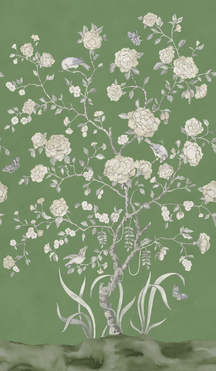 Chinoiserie Botanica, Green Mural Wallpaper