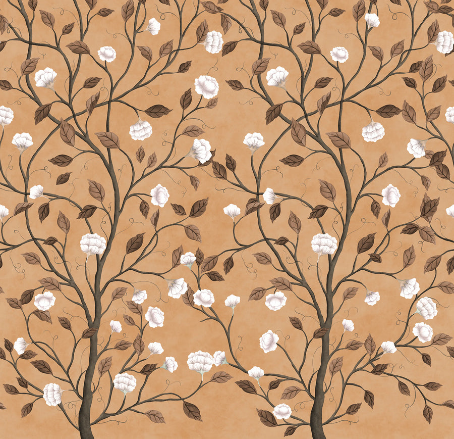 Silent Bloom, Peach Mural Wallpaper