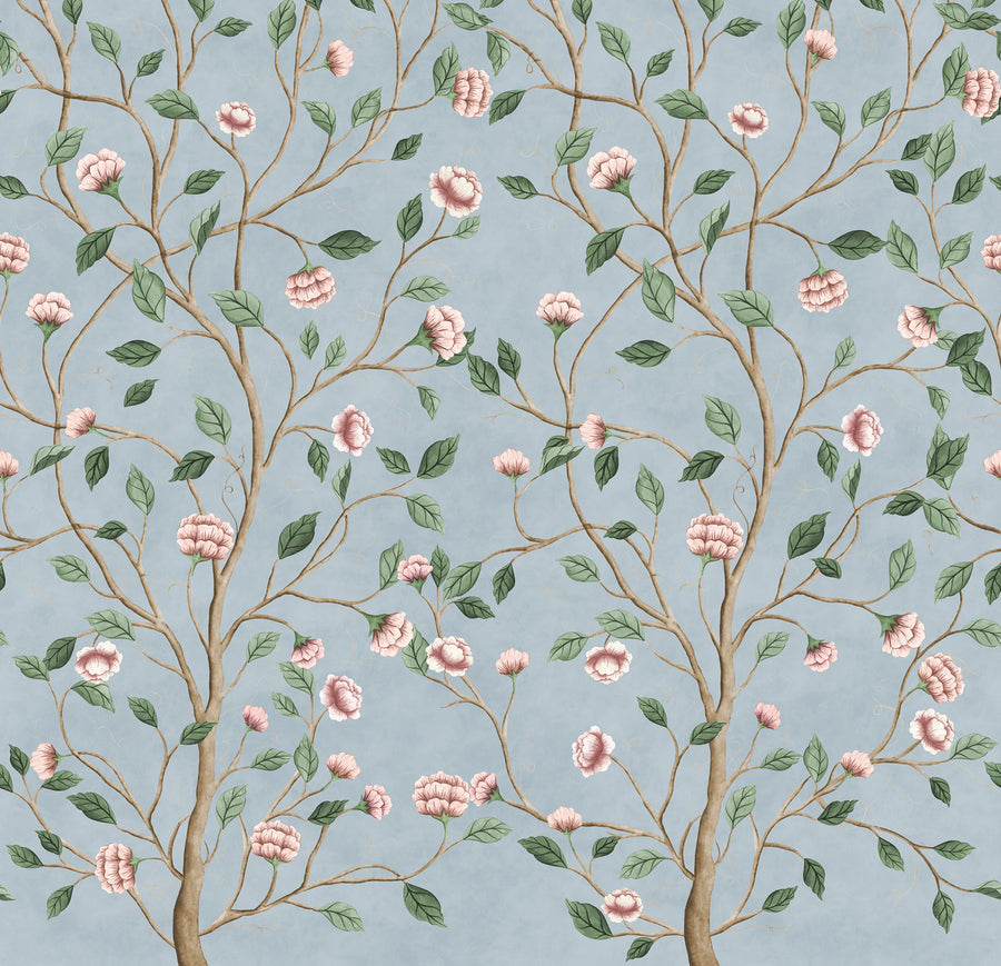 Silent Bloom, Blue Mural Wallpaper