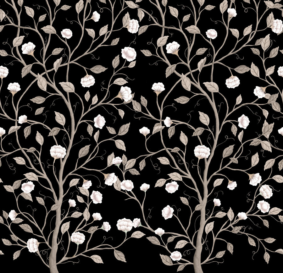 Silent Bloom, Black Mural Wallpaper