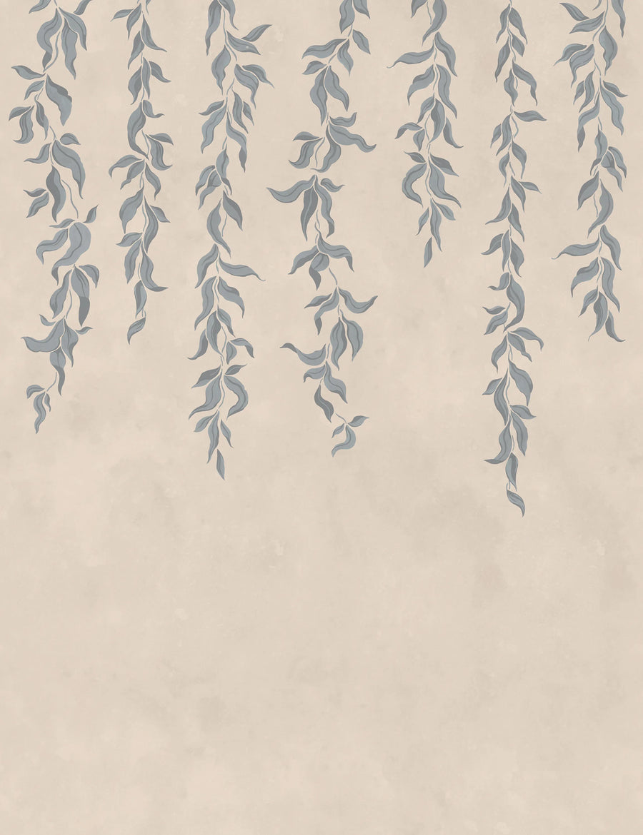 Hanging Leaves, Blue Mural Wallpaper