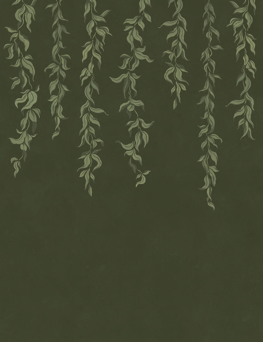 Hanging Leaves, Dark Green Mural Wallpaper