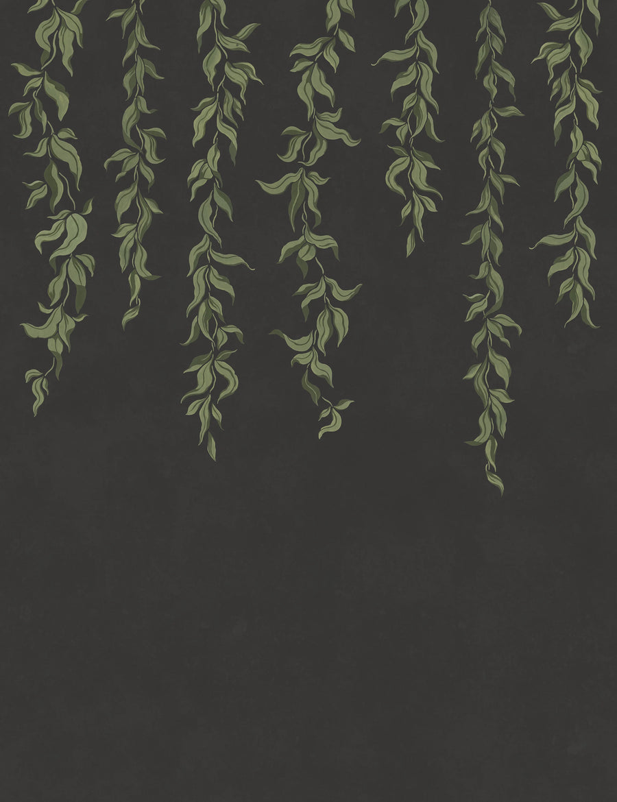 Hanging Leaves, Graphite Mural Wallpaper