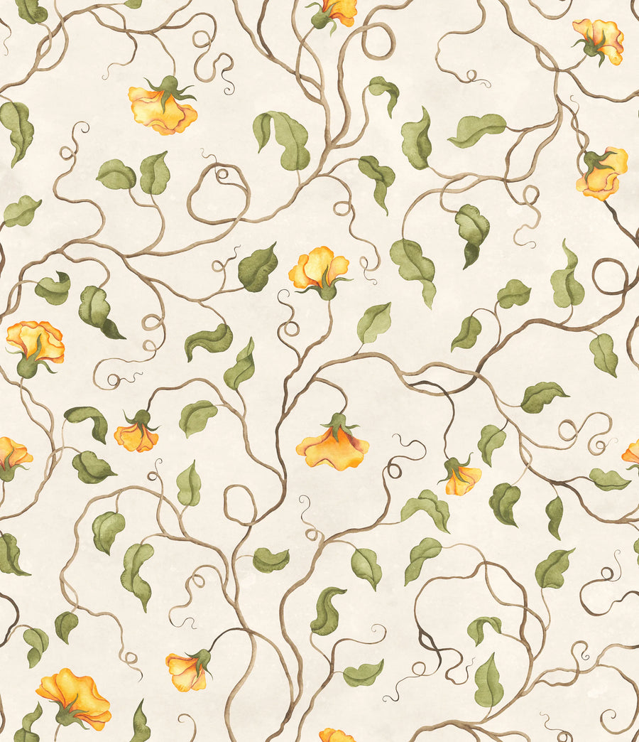 Soft Vines, Yellow Mural Wallpaper