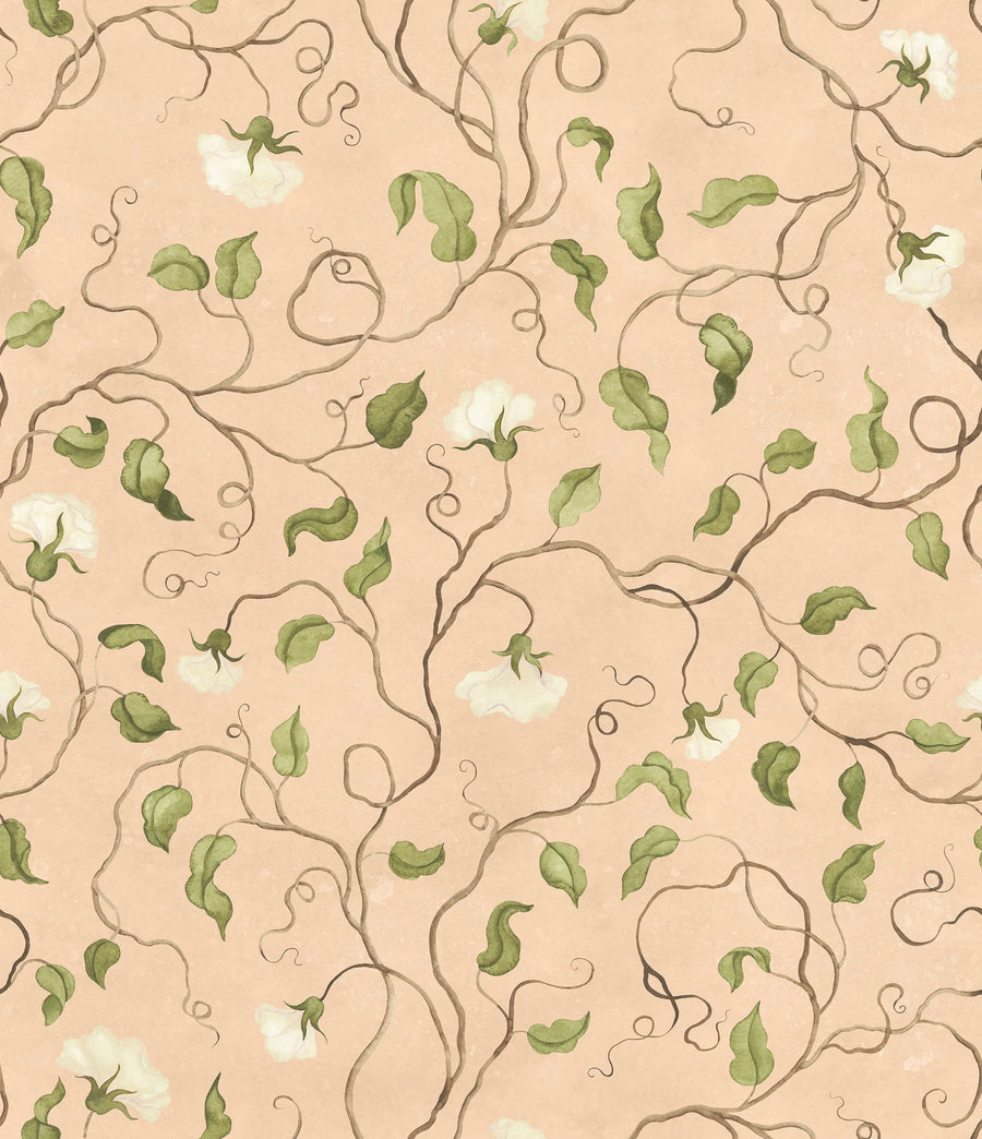 Soft Vines, Pink Mural Wallpaper