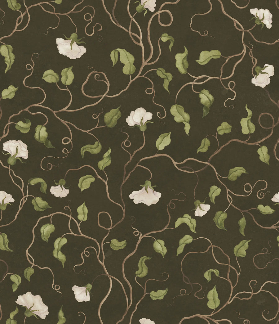 Soft Vines, Dark Green Mural Wallpaper