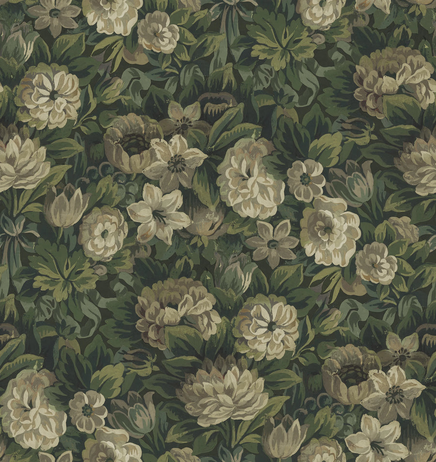 Heritage Floral, Green Mural Wallpaper