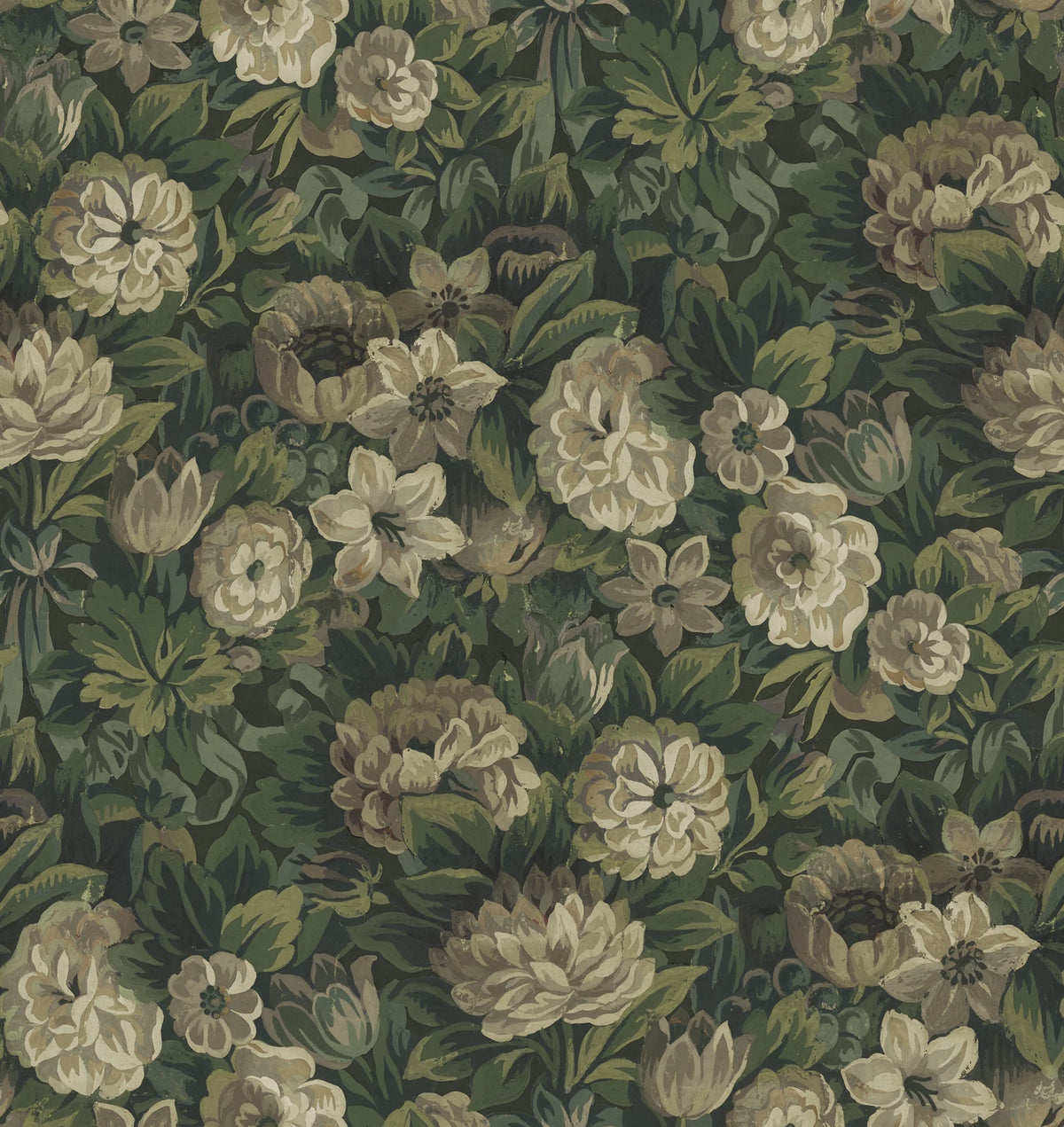 Heritage Floral, Green Mural Wallpaper - pure wallpaper artwork
