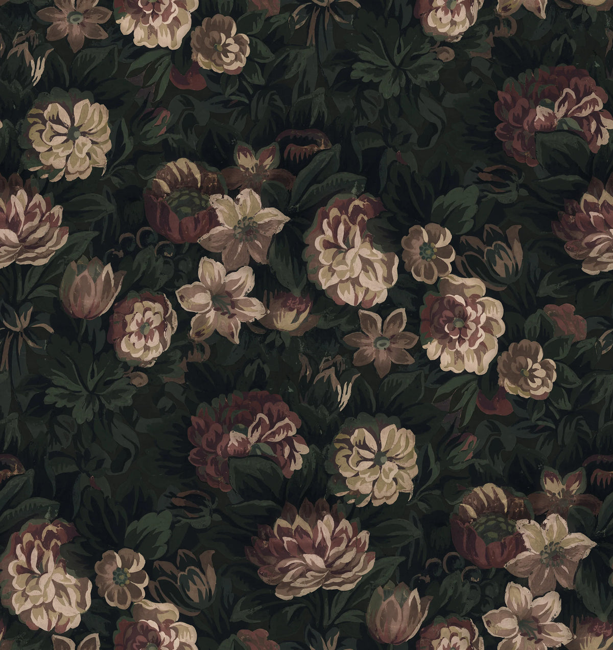 Heritage Floral, Dark Mural Wallpaper - pure wallpaper artwork