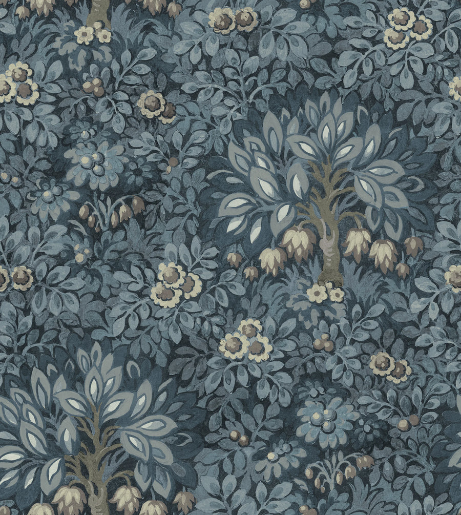 Flower Tree, Blue Mural Wallpaper