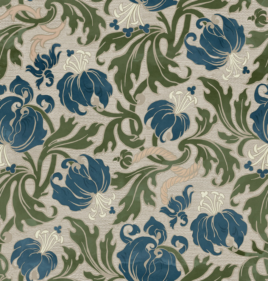 Midnight Peony, Beige Mural Wallpaper