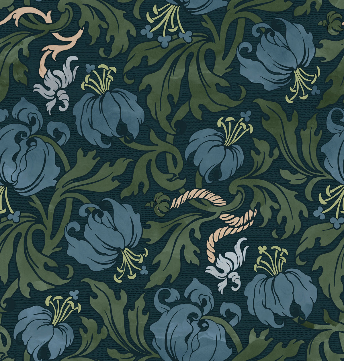Midnight Peony, Blue Mural Wallpaper - pure wallpaper artwork