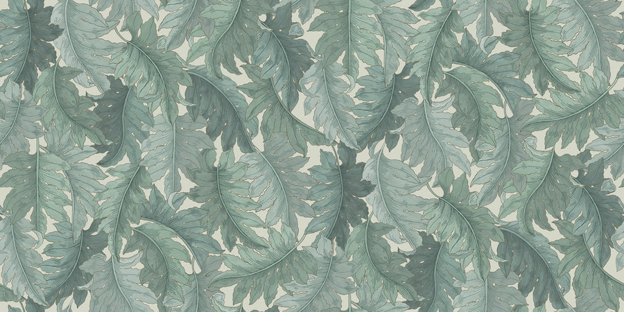 Swirling Fern, Teal Mural Wallpaper