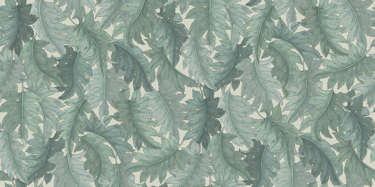 Swirling Fern, Teal Mural Wallpaper - pure wallpaper artwork