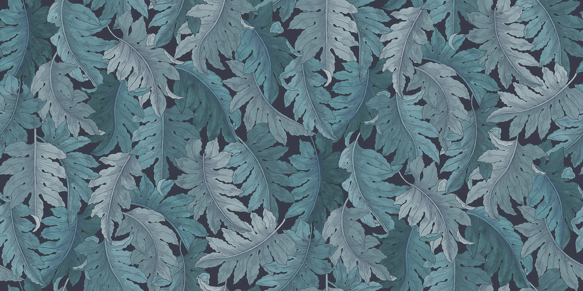 Swirling Fern, Blue Mural Wallpaper - pure wallpaper artwork
