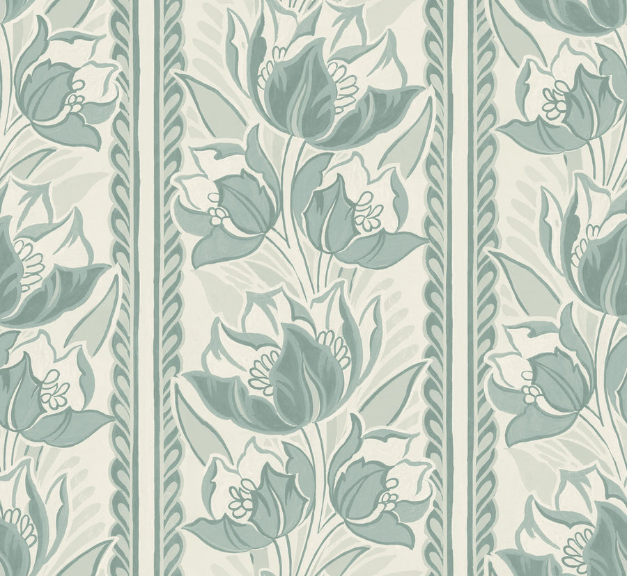 Tulip Stripes, Green Mural Wallpaper