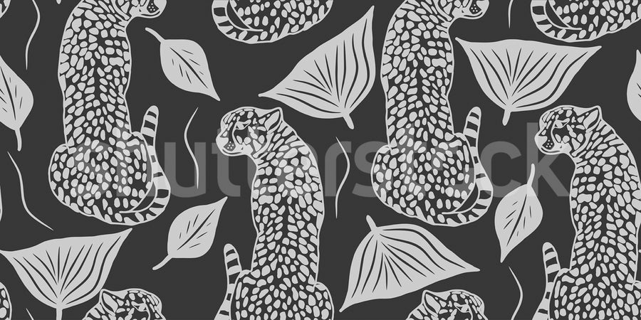 Whimsy Leopard, Black Mural Wallpaper