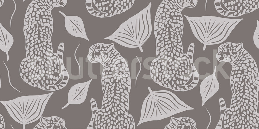 Whimsy Leopard, Gray Mural Wallpaper