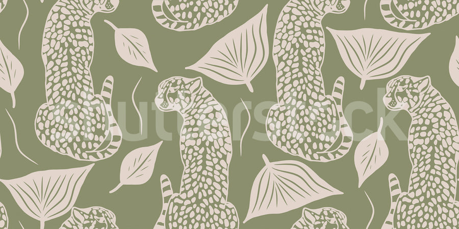 Whimsy Leopard, Green Mural Wallpaper