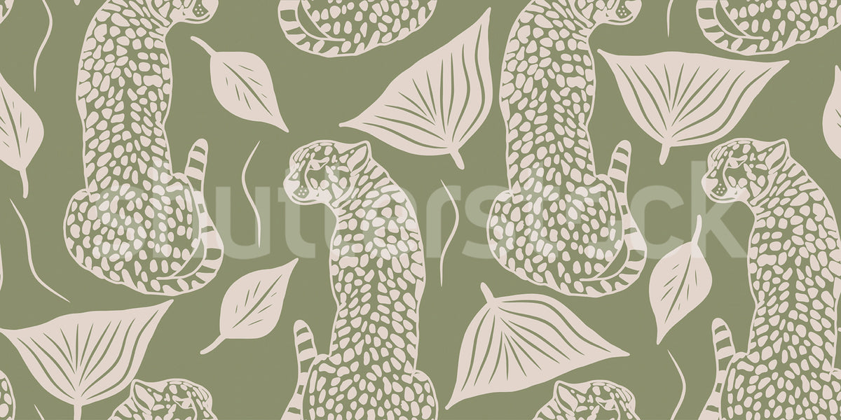 Whimsy Leopard, Green Mural Wallpaper - pure wallpaper artwork
