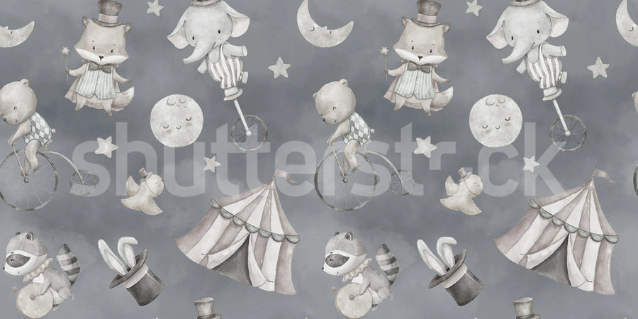 Circus Dream, Gray Mural Wallpaper