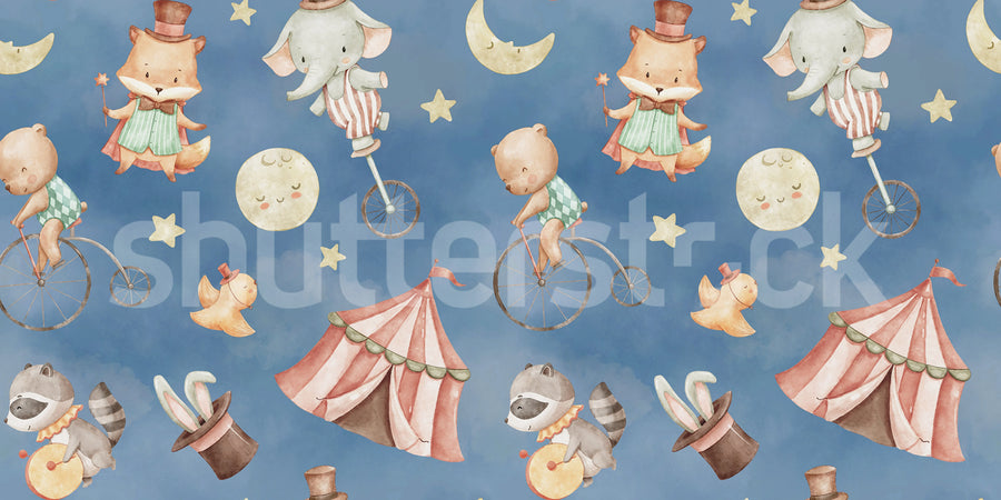 Circus Dream, Blue Mural Wallpaper