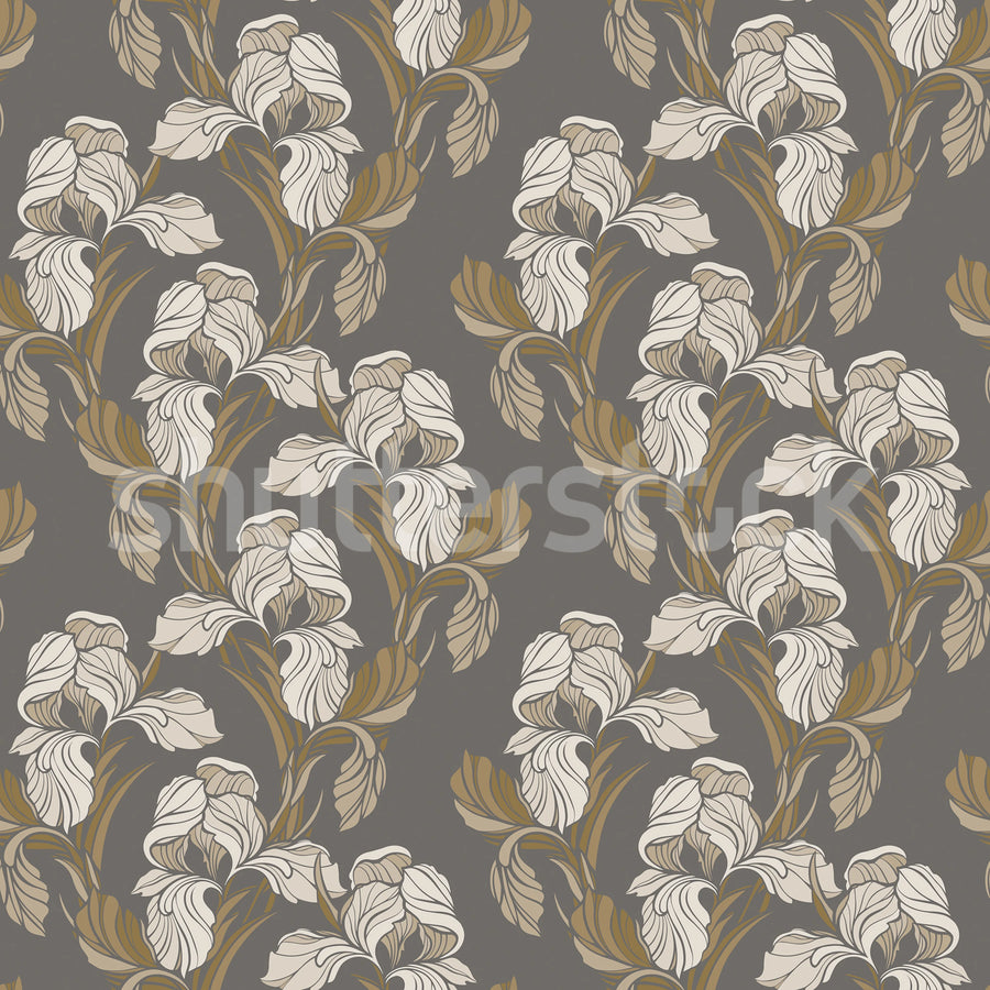 Garland Flora, Brown Mural Wallpaper