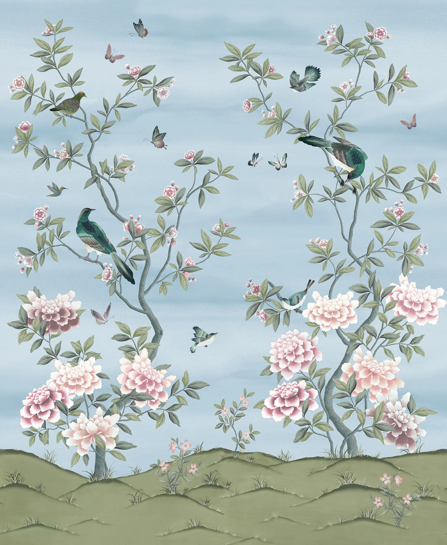 Garden of Harmony, Blue Mural Wallpaper