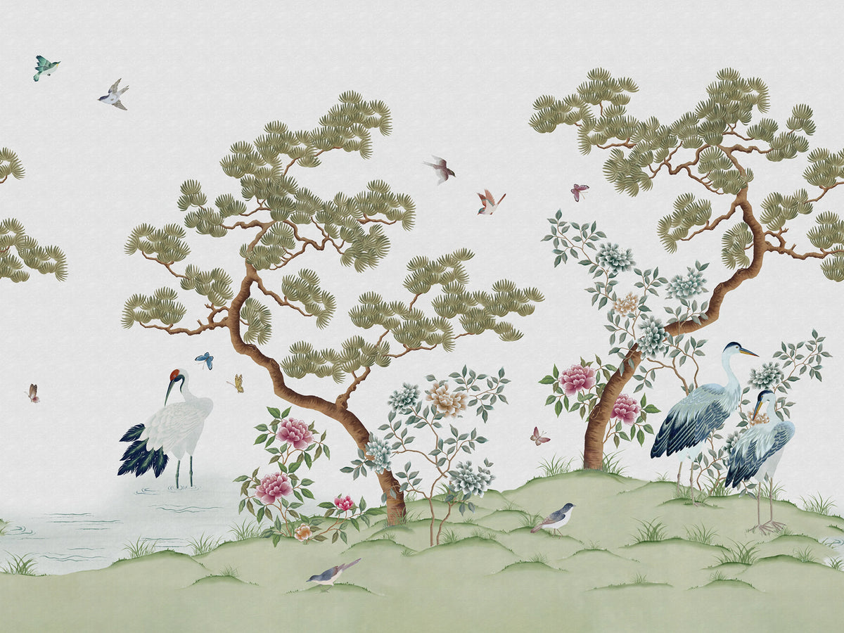 Pine Grove, White Mural Wallpaper - pure wallpaper artwork