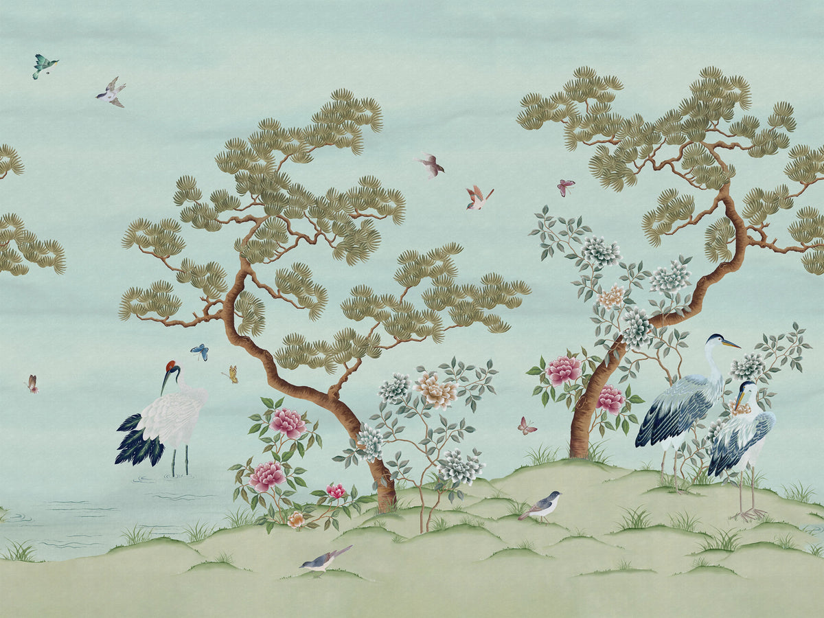 Pine Grove, Blue Mural Wallpaper - pure wallpaper artwork