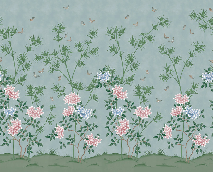 Eastern Bloom, Blue Mural Wallpaper