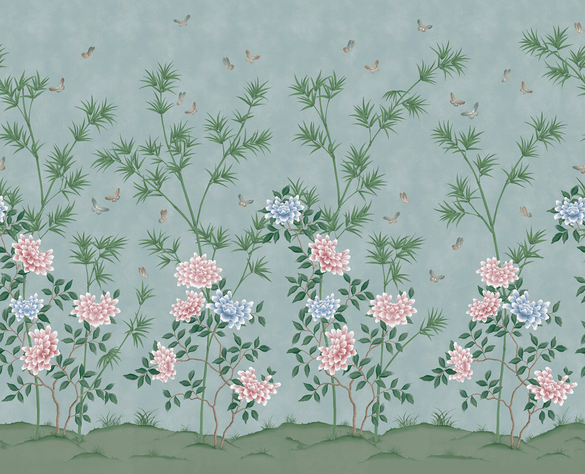 Eastern Bloom, Blue Mural Wallpaper - pure wallpaper artwork