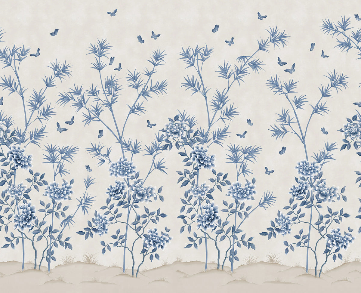 Eastern Bloom, Light Blue Mural Wallpaper - pure wallpaper artwork