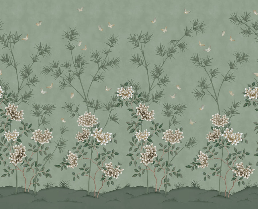 Eastern Bloom, Green Mural Wallpaper