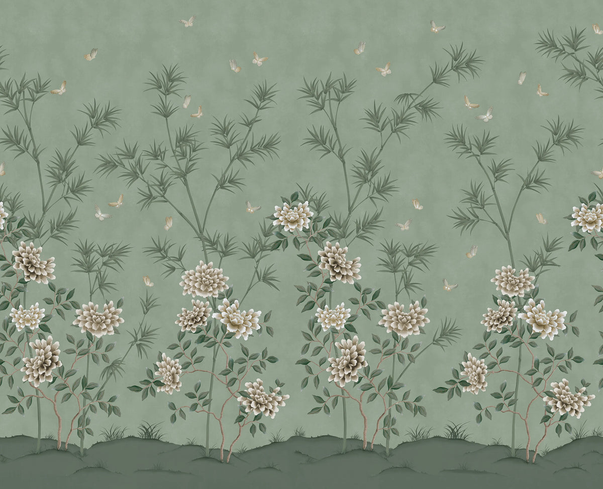 Eastern Bloom, Green Mural Wallpaper - pure wallpaper artwork