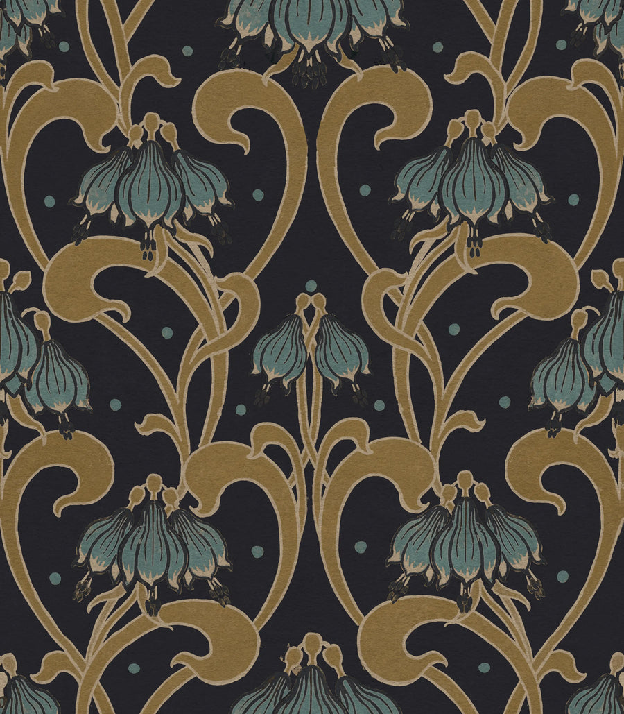 Art Nouveau Flower, Brown Mural Wallpaper