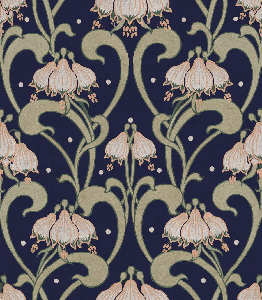Art Nouveau Flower, Blue Mural Wallpaper