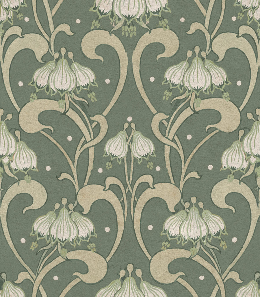 Art Nouveau Flower, Green Mural Wallpaper
