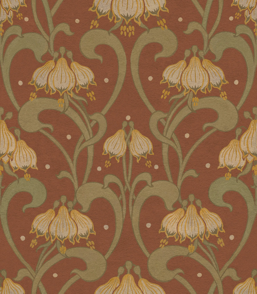 Art Nouveau Flower, Red Mural Wallpaper