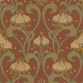 Art Nouveau Flower, Red Mural Wallpaper - pure wallpaper artwork