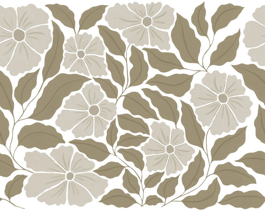 Bold Abstract Flower, Brown Mural Wallpaper